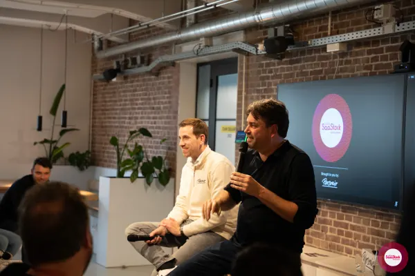 Koen Stam, Country Manager of Personio Netherlands, mid-answer at SaaStock Local Amsterdam Q2 2024