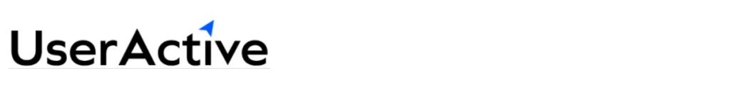 Useractive black logo, blue icon.