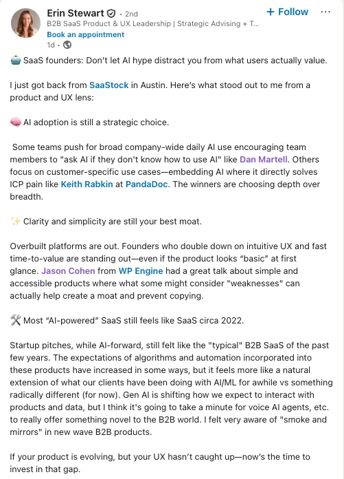 Erine Stewart SaaStock USA key takeaways