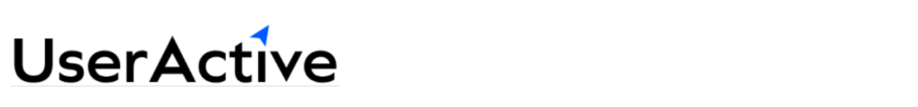 Useractive black logo, blue icon.