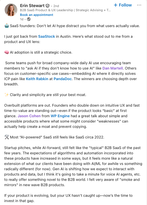 Erine Stewart SaaStock USA key takeaways