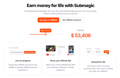 Submagic affiliate page