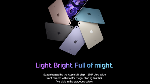 The landing page of Apple's iPad Air.