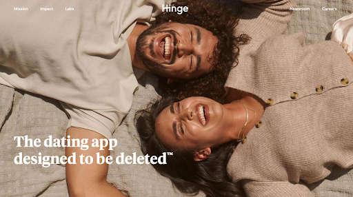 The homepage of Hinge, a dating app.